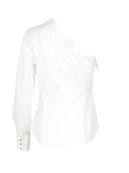 ONE-SHOULDER SHIRT WITH SCARF ELISABETTA FRANCHI | CA13361E2221 bianco/nero